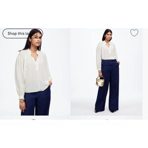 100% SILK Madewell shirred silk blouse NWT Winter White XL